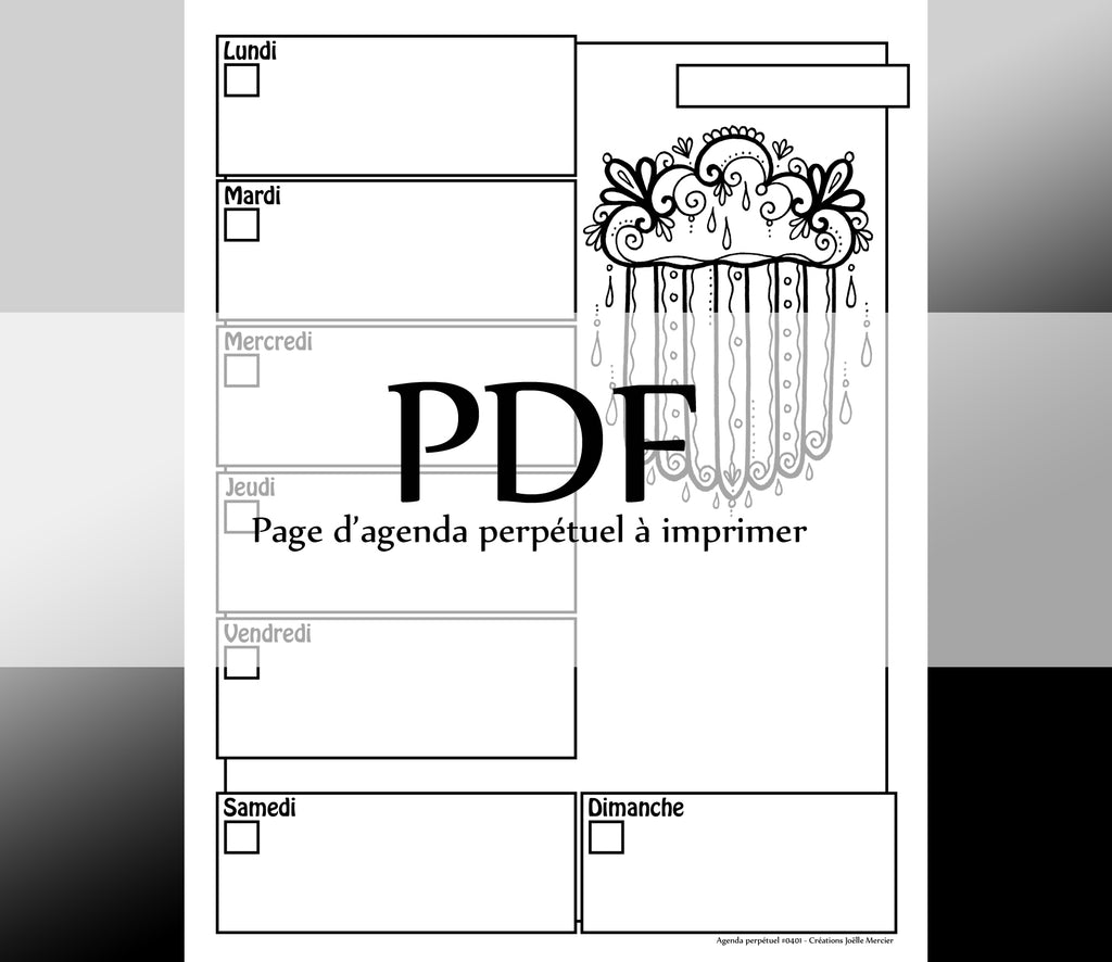 Page #0401 Agenda perpétuel - Téléchargement instantané - PDF à imprimer, NUAGE CASCADE DE PLUIE