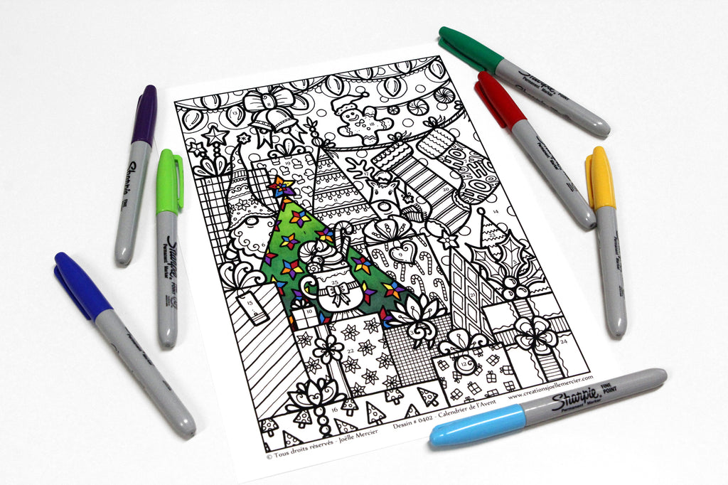 Dessin #0402 - Mandala à colorier imprimé sur carton - PLAISIRS DE NOËL, AVEC ou SANS numéros