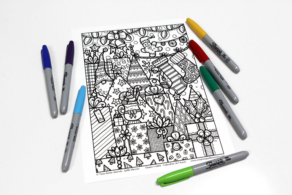 Dessin #0402 - Mandala à colorier imprimé sur carton - PLAISIRS DE NOËL, AVEC ou SANS numéros