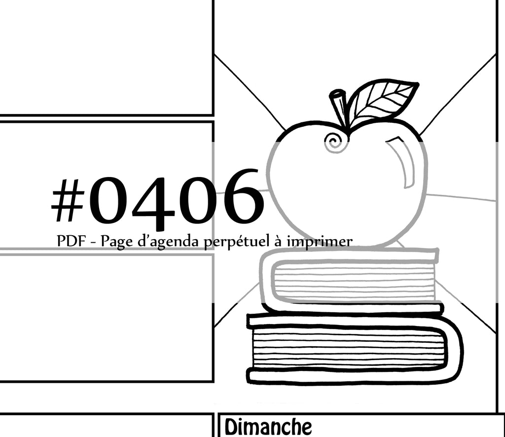 Page #0406 Agenda perpétuel - Téléchargement instantané - PDF à imprimer, POMME SUR LIVRES D'ÉCOLE