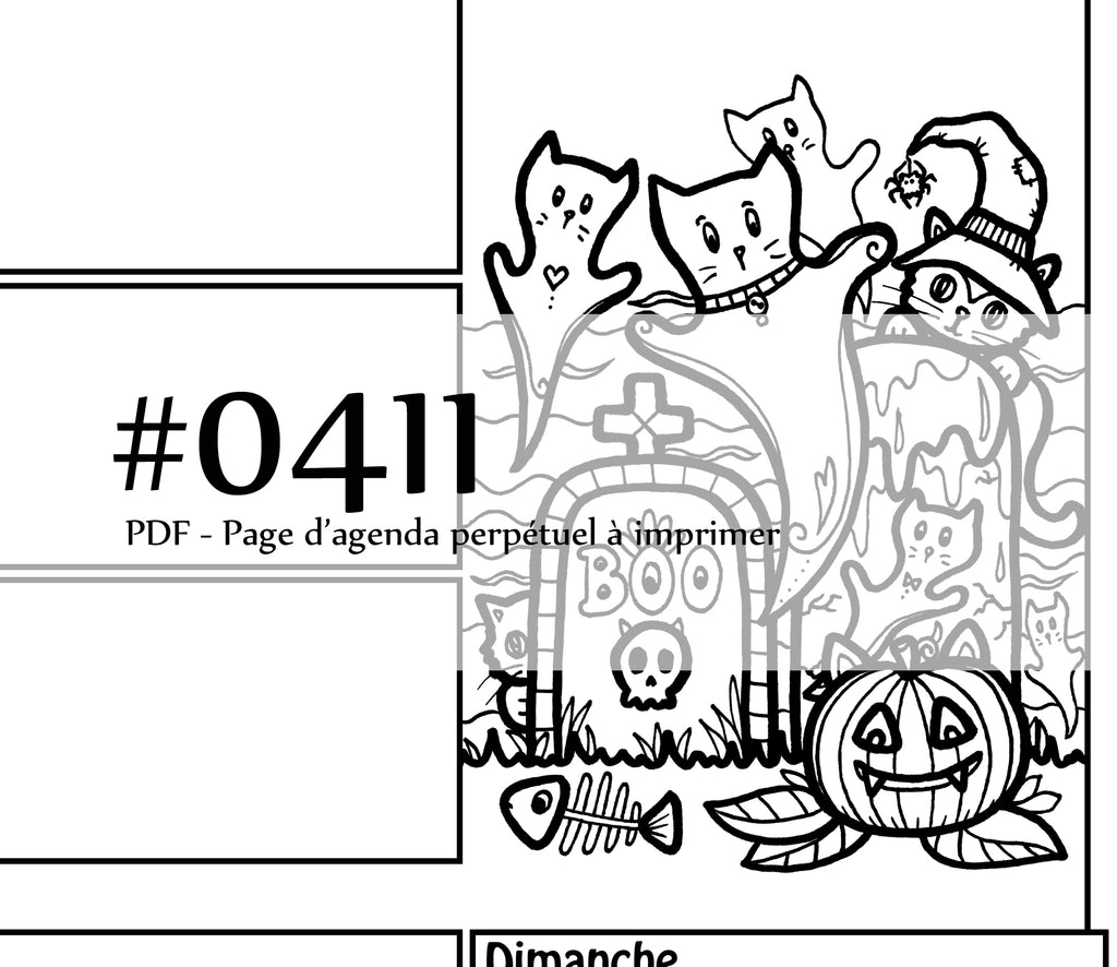 Page #0411 Agenda perpétuel - Téléchargement instantané - PDF à imprimer, CHATS FANTÔMES, Halloween