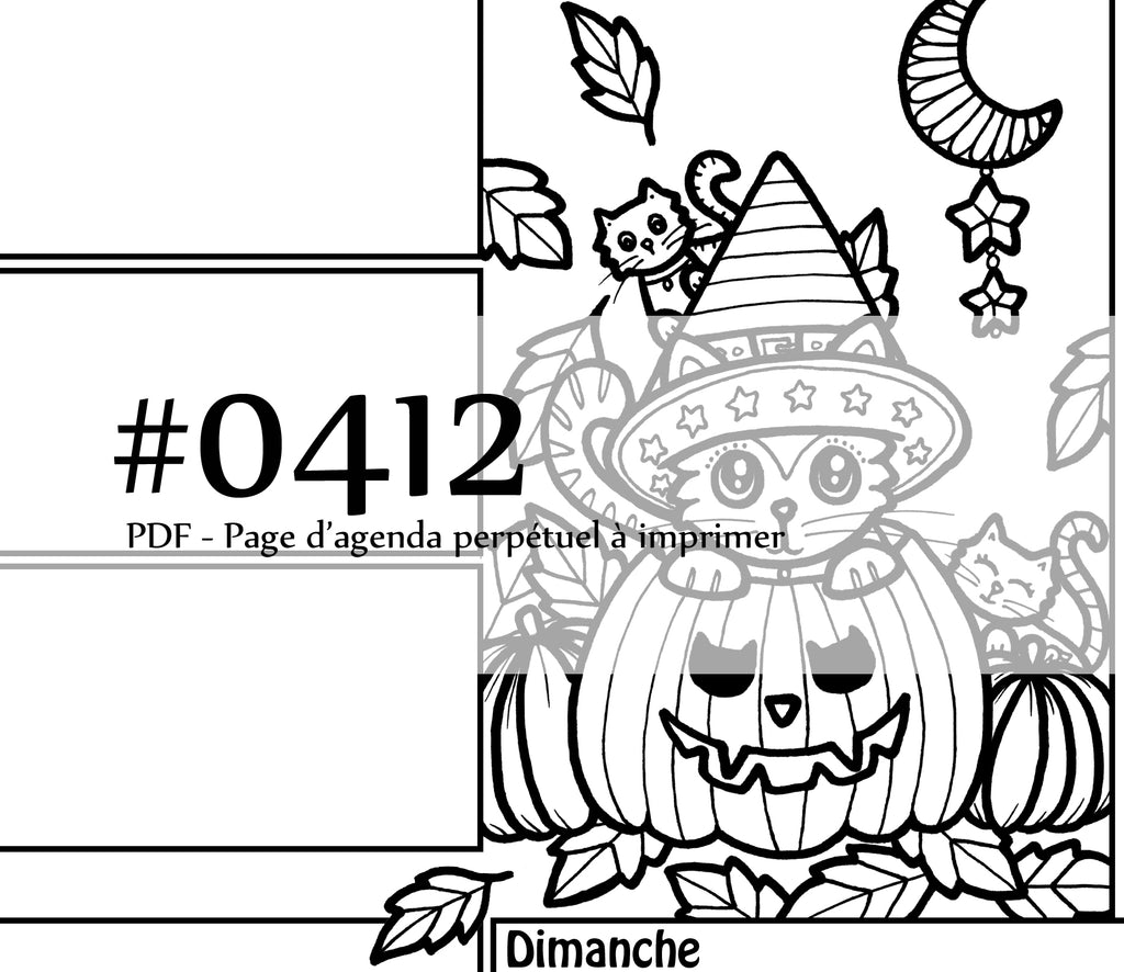 Page #0412 Agenda perpétuel - Téléchargement instantané - PDF à imprimer, CHAT CITROUILLE, Halloween