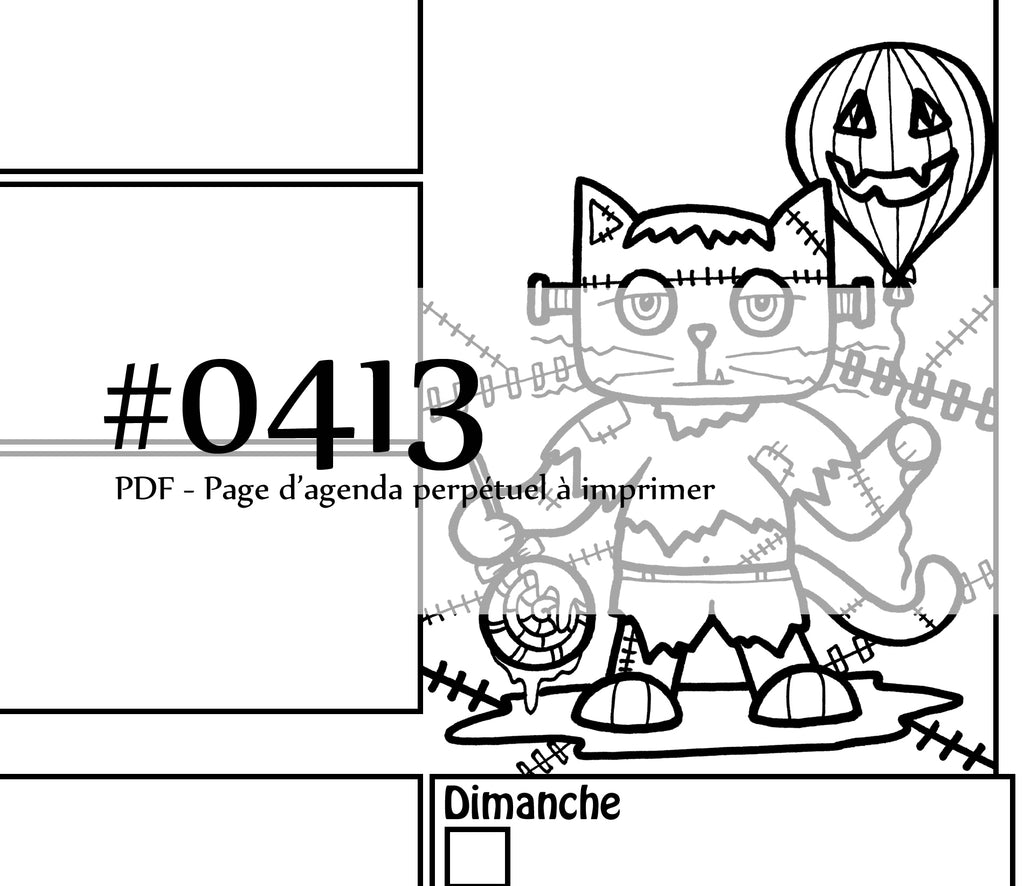 Page #0413 Agenda perpétuel - Téléchargement instantané - PDF à imprimer, CHAT FRANKENSTEIN, Halloween