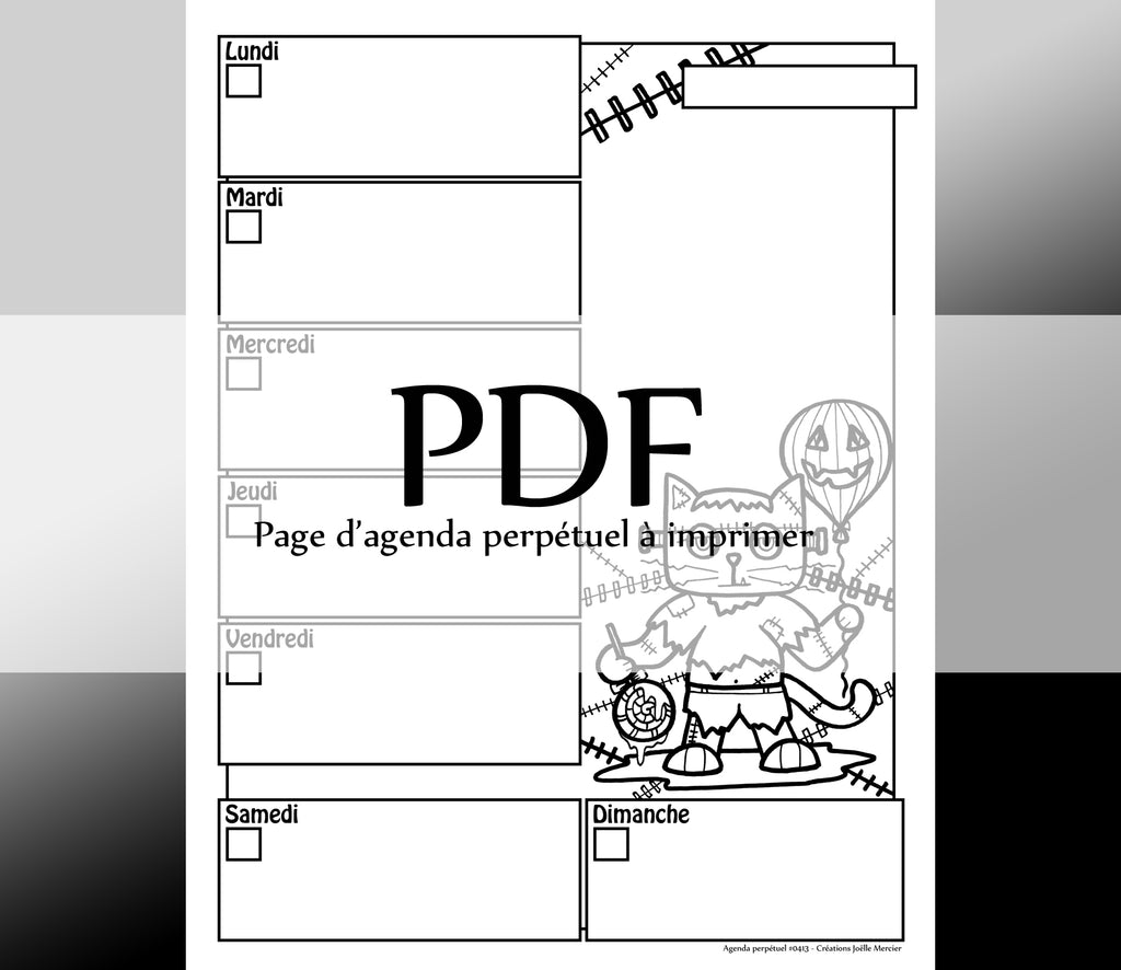 Page #0413 Agenda perpétuel - Téléchargement instantané - PDF à imprimer, CHAT FRANKENSTEIN, Halloween