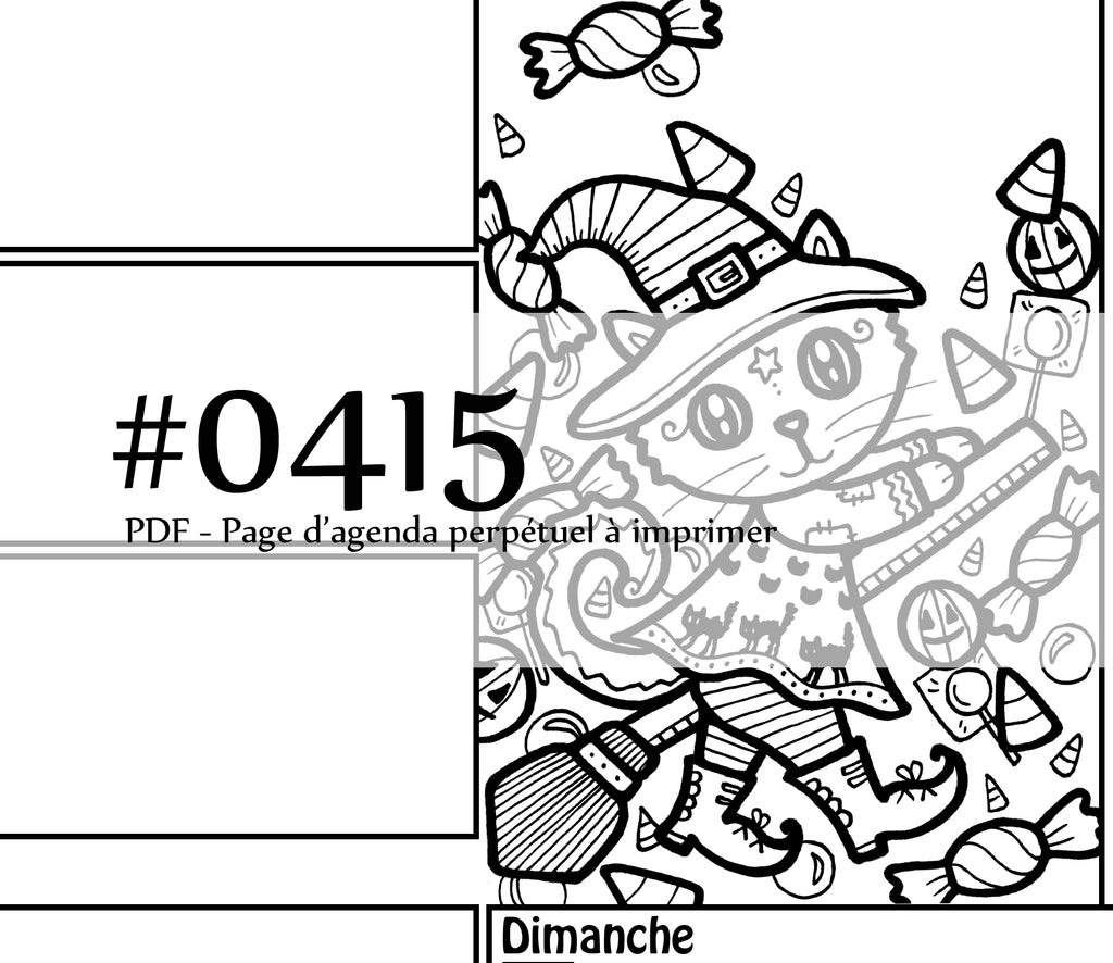 Page #0415 Agenda perpétuel - Téléchargement instantané - PDF à imprimer, CHAT SORCIÈRE, Halloween
