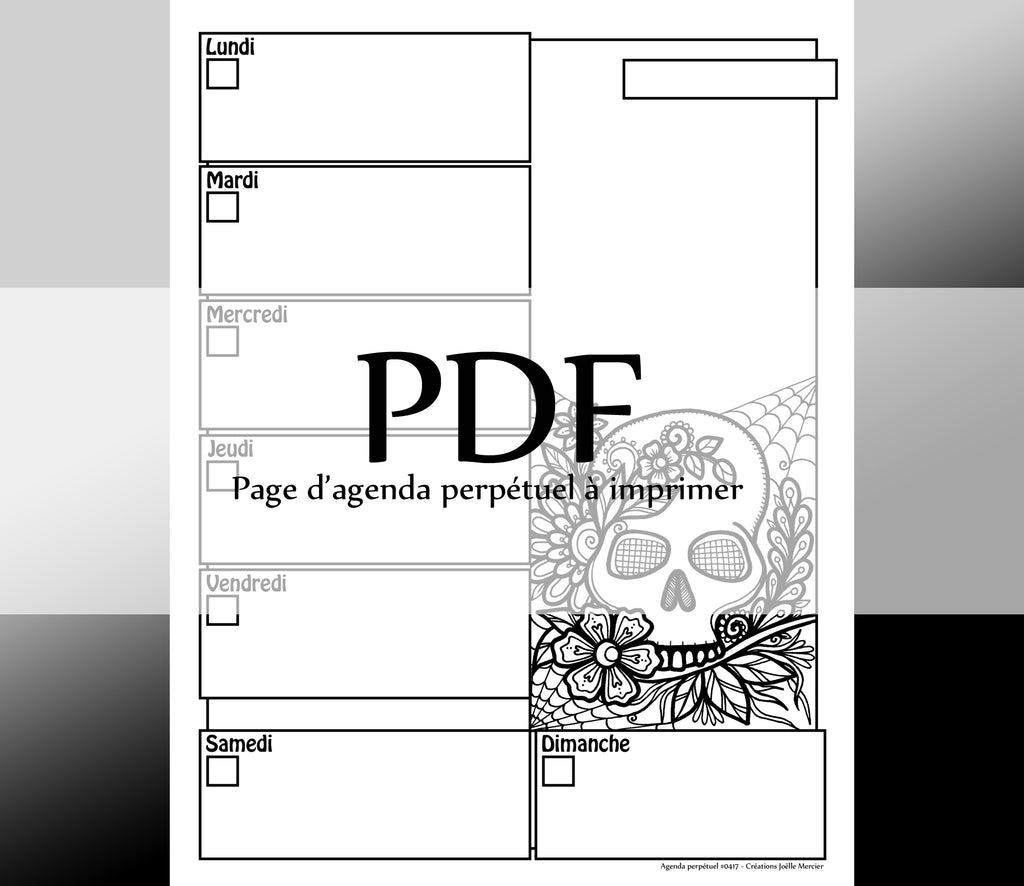 Page #0417 Agenda perpétuel - Téléchargement instantané - PDF à imprimer, CRÂNE, squelette, tête de mort