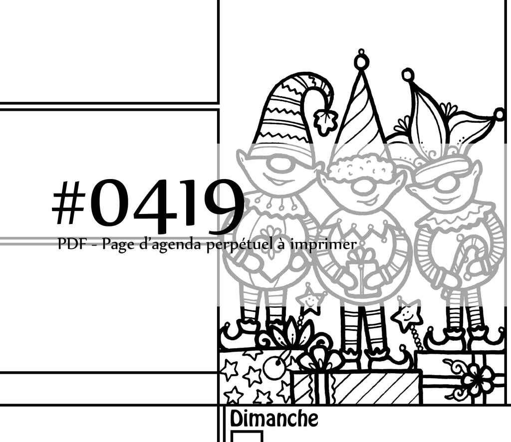 Page #0419 Agenda perpétuel - Téléchargement instantané - PDF à imprimer, TRIPLET DE LUTINS, Noël