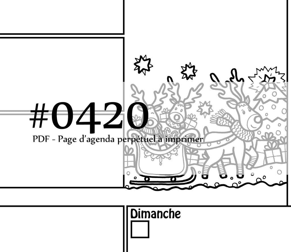 Page #0420 Agenda perpétuel - Téléchargement instantané - PDF à imprimer, TROIS RENNES ET UN TRAÎNEAU, Noël