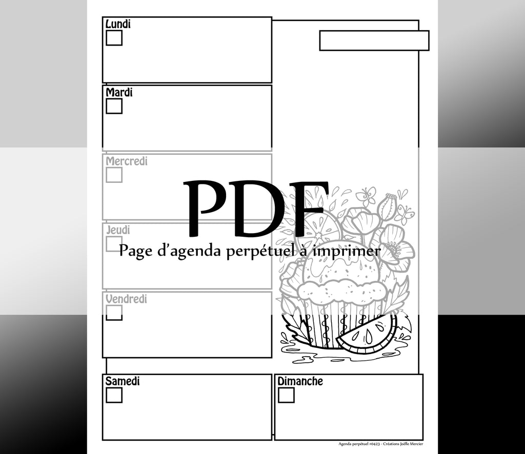 Page #0423 Agenda perpétuel - Téléchargement instantané - PDF à imprimer, CUPCAKE CITRON PAVOT