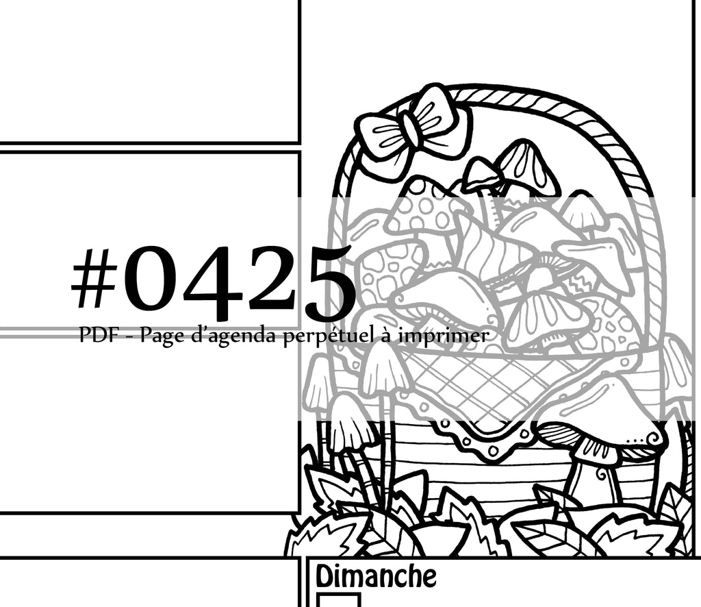 Page #0425 Agenda perpétuel - Téléchargement instantané - PDF à imprimer, PANIER DE CHAMPIGNONS