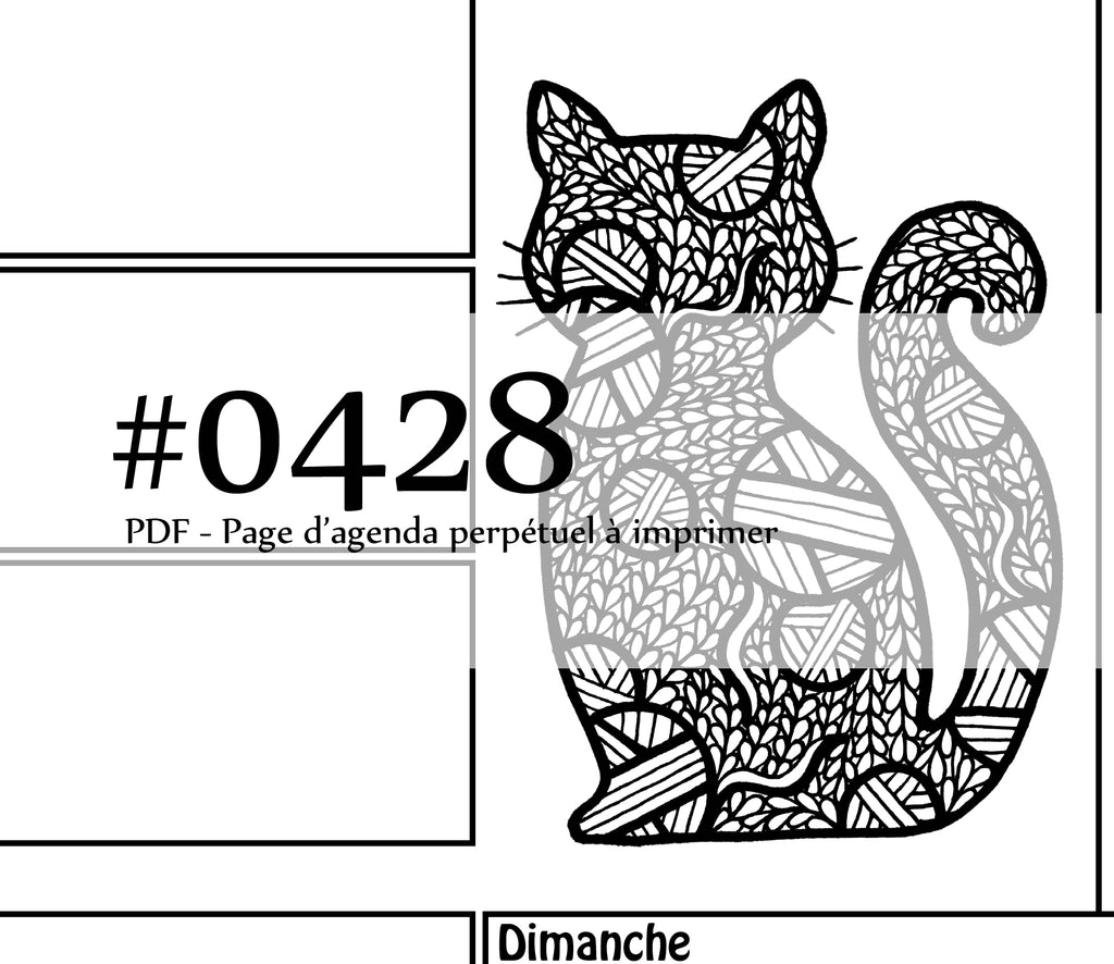 Page #0428 Agenda perpétuel - Téléchargement instantané - PDF à imprimer, SILHOUETTE CHAT DE LAINE