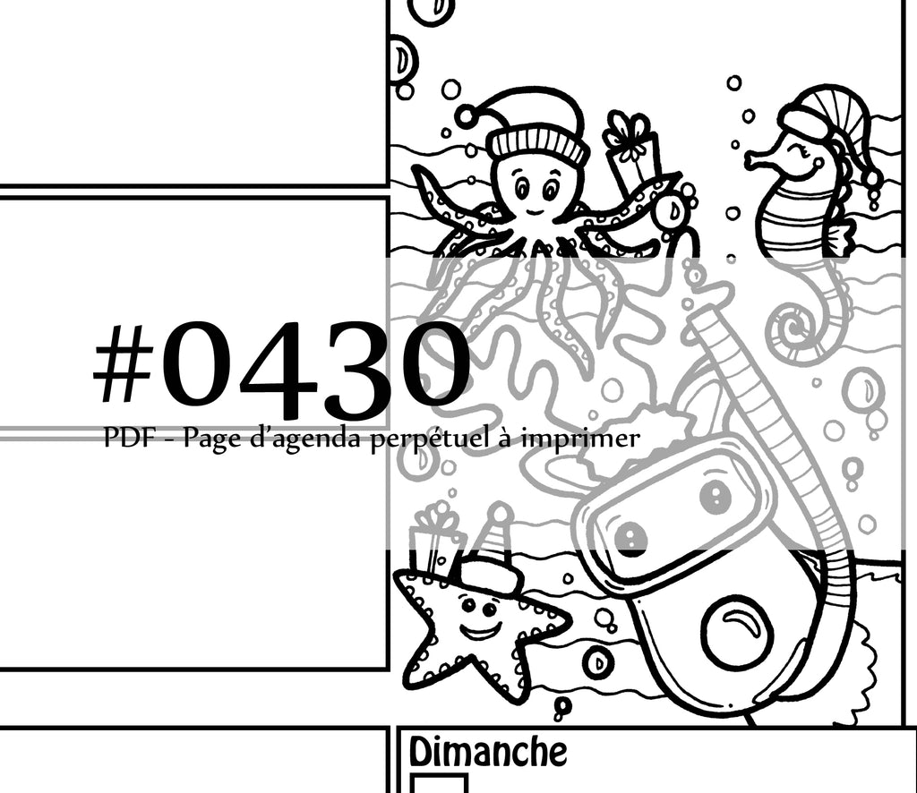 Page #0430 Agenda perpétuel - Téléchargement instantané - PDF à imprimer, RUDOLPH EN PLONGÉE, Noël