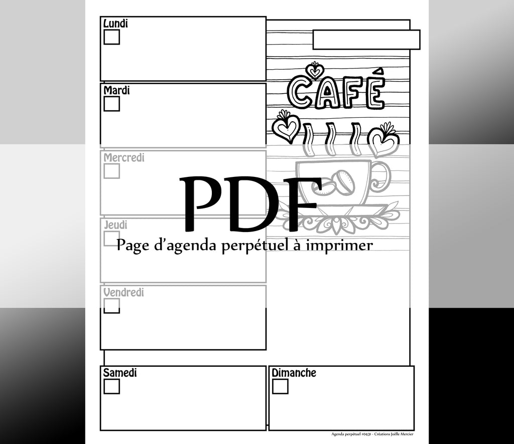 Page #0431 Agenda perpétuel - Téléchargement instantané - PDF à imprimer, CAFÉ