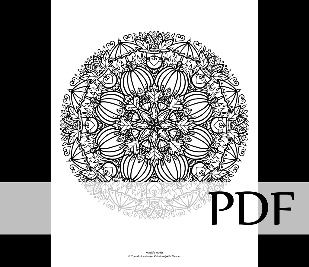 Téléchargement instantané - PDF à imprimer et colorier - Mandala créé numériquement - #10051 Automne