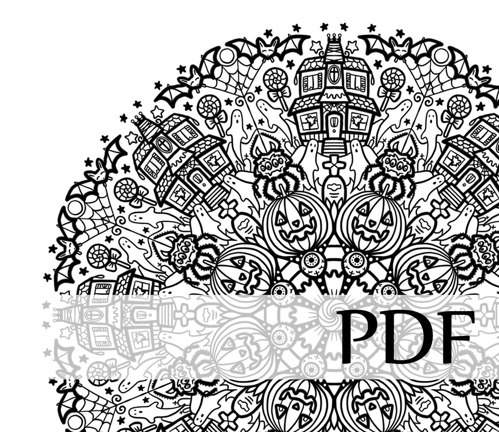 Téléchargement instantané - PDF à imprimer et colorier - Mandala créé numériquement - #10052 Maison hantée Halloween