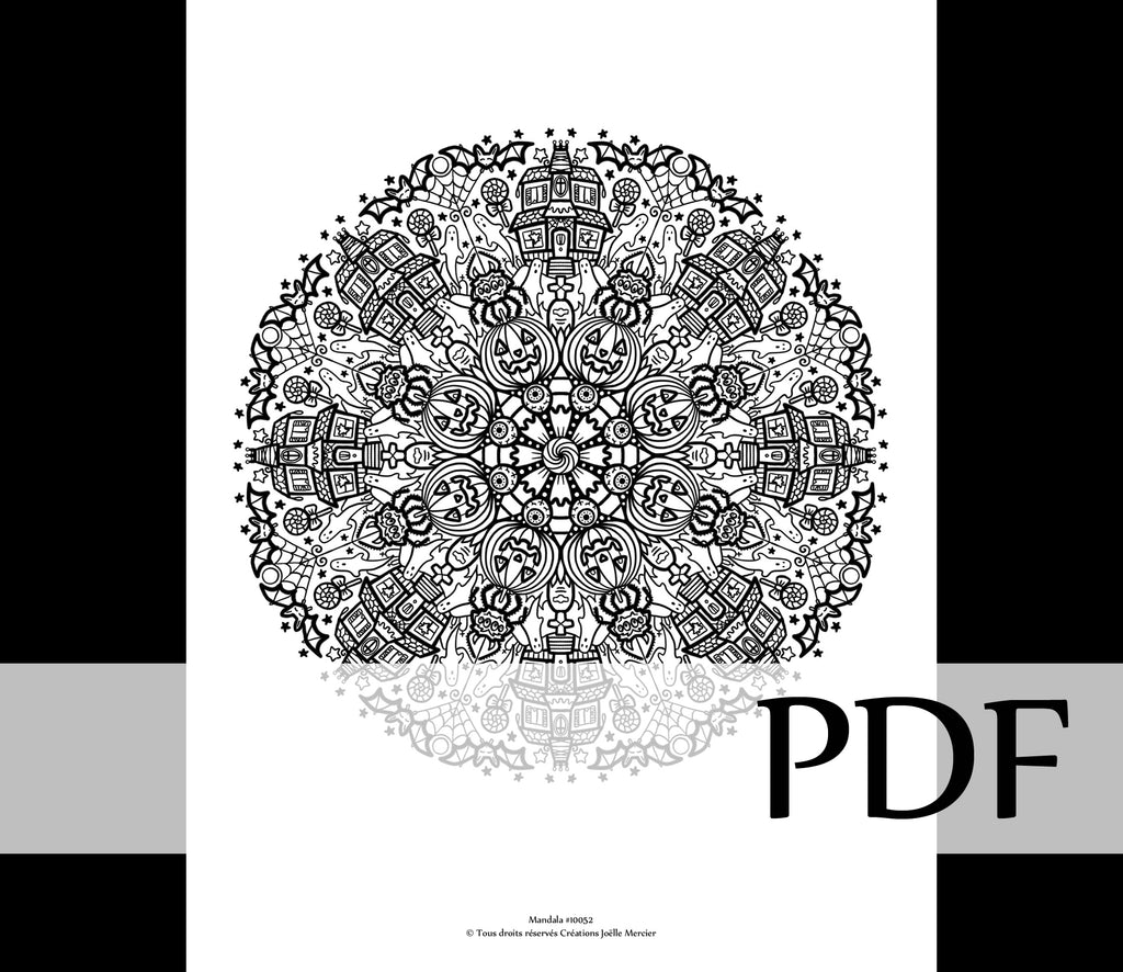 Téléchargement instantané - PDF à imprimer et colorier - Mandala créé numériquement - #10052 Maison hantée Halloween