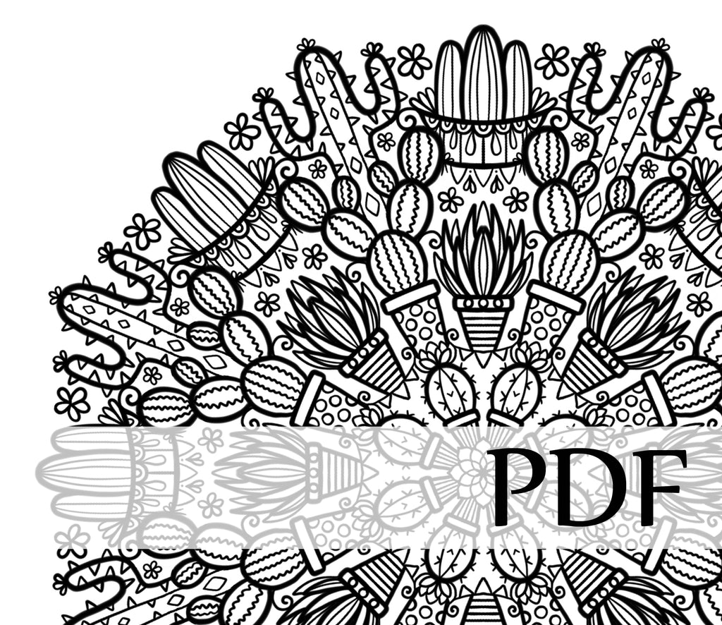 Téléchargement instantané - PDF à imprimer et colorier - Mandala créé numériquement - #10053 CACTUS