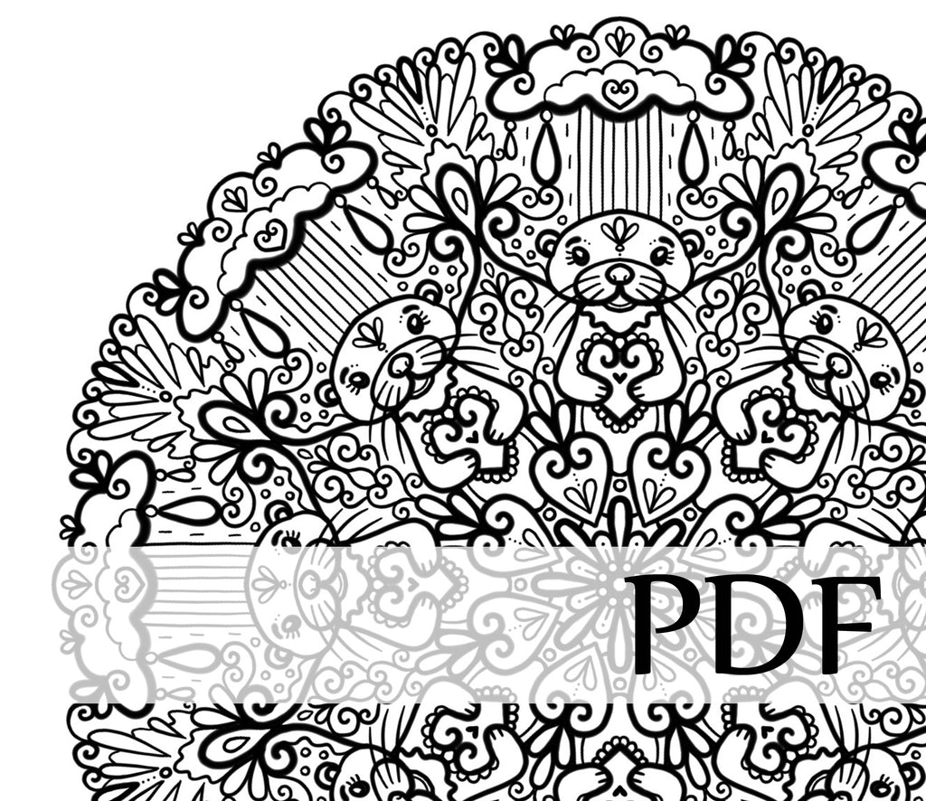 Téléchargement instantané - PDF à imprimer et colorier - Mandala créé numériquement - #10061 LOUTRE SOUS LA PLUIE