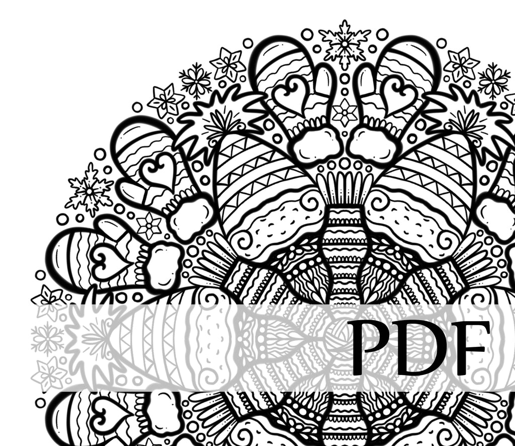 Téléchargement instantané - PDF à imprimer et colorier - Mandala créé numériquement - #10065 TUQUE, MITAINES ET FOULARD DE LAINE