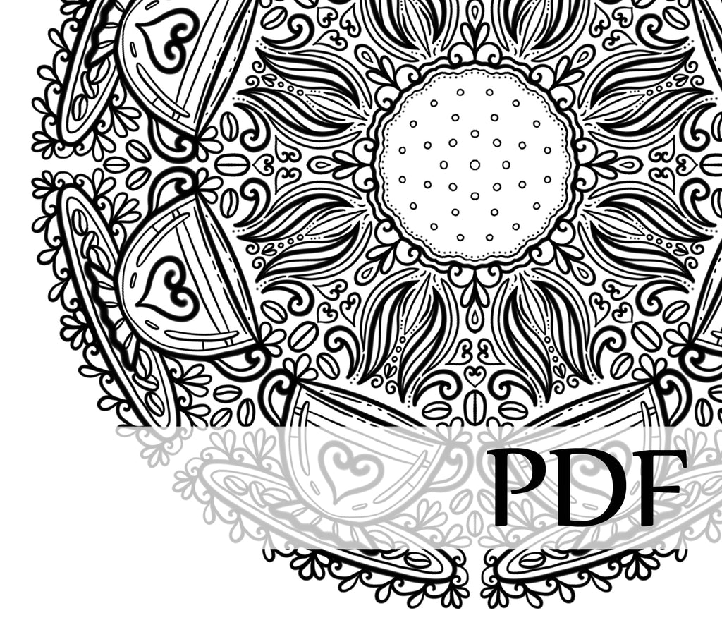 Téléchargement instantané - PDF à imprimer et colorier - Mandala créé numériquement - #10066 CAFÉ ET BISCUIT