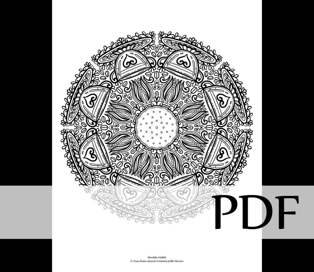 Téléchargement instantané - PDF à imprimer et colorier - Mandala créé numériquement - #10066 CAFÉ ET BISCUIT