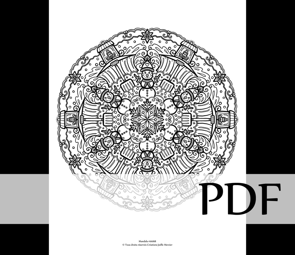 Téléchargement instantané - PDF à imprimer et colorier - Mandala créé numériquement - #10068 TEMPÊTE DE NEIGE