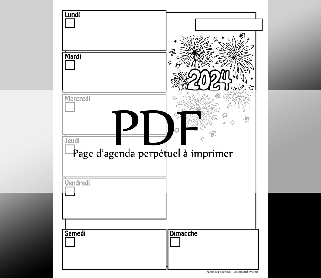 Page #2024 Agenda perpétuel - Téléchargement instantané - PDF à imprimer, 2024