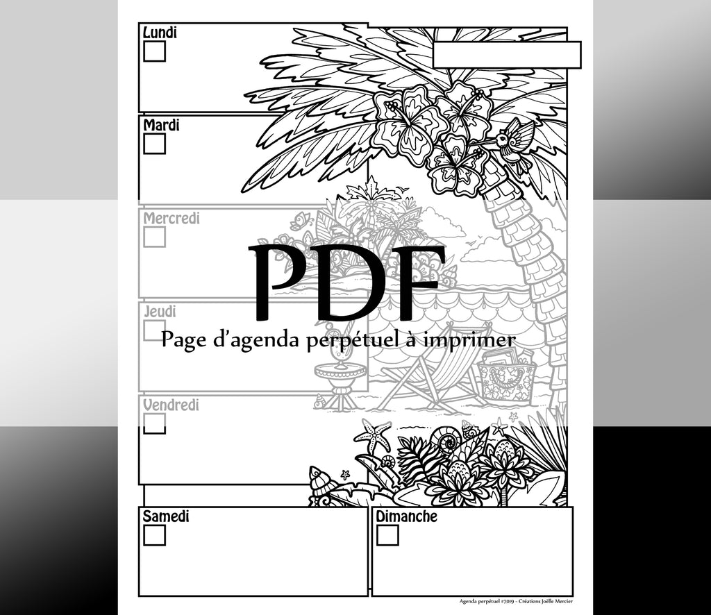 Page #7019 Agenda perpétuel - Téléchargement instantané - PDF à imprimer, Cocktail à la plage #8790