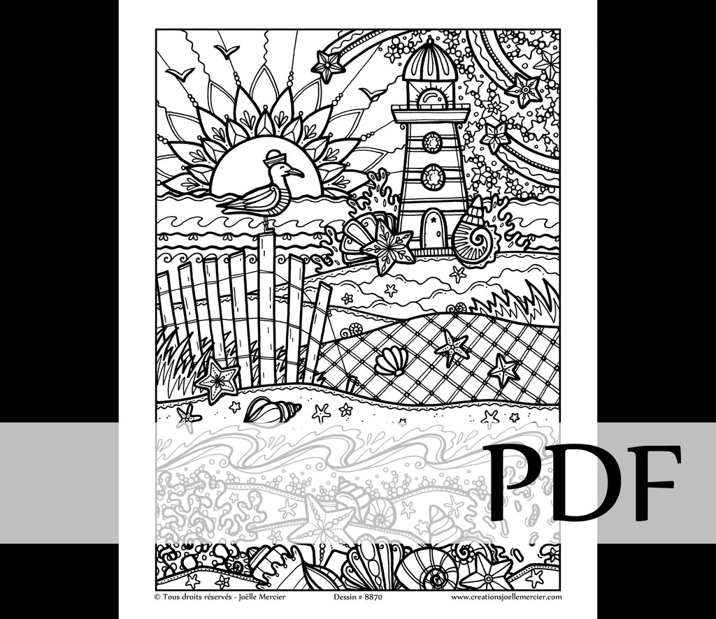 Téléchargement instantané - PDF à imprimer et colorier - L'ÎLE DU PHARE AUX ÉTOILES #8870