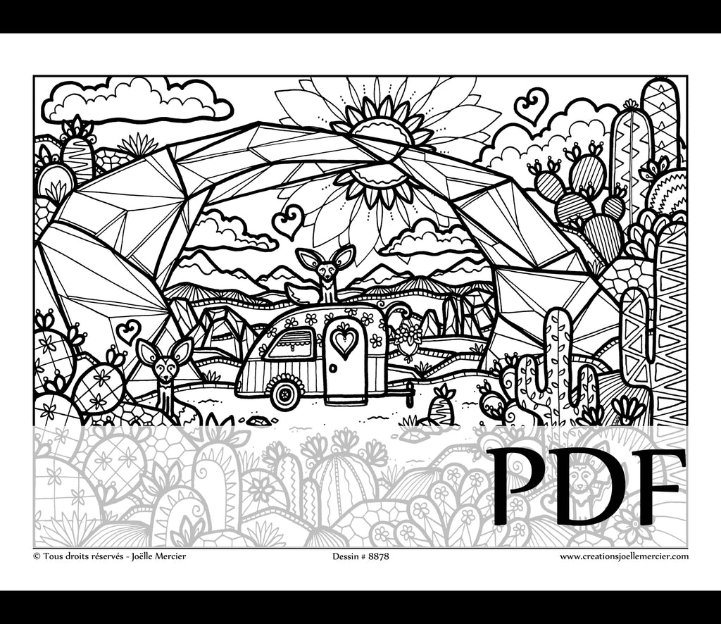 Téléchargement instantané - PDF à imprimer et colorier - LES FENNECS EN VACANCES au parc des Arches #8878, roulotte