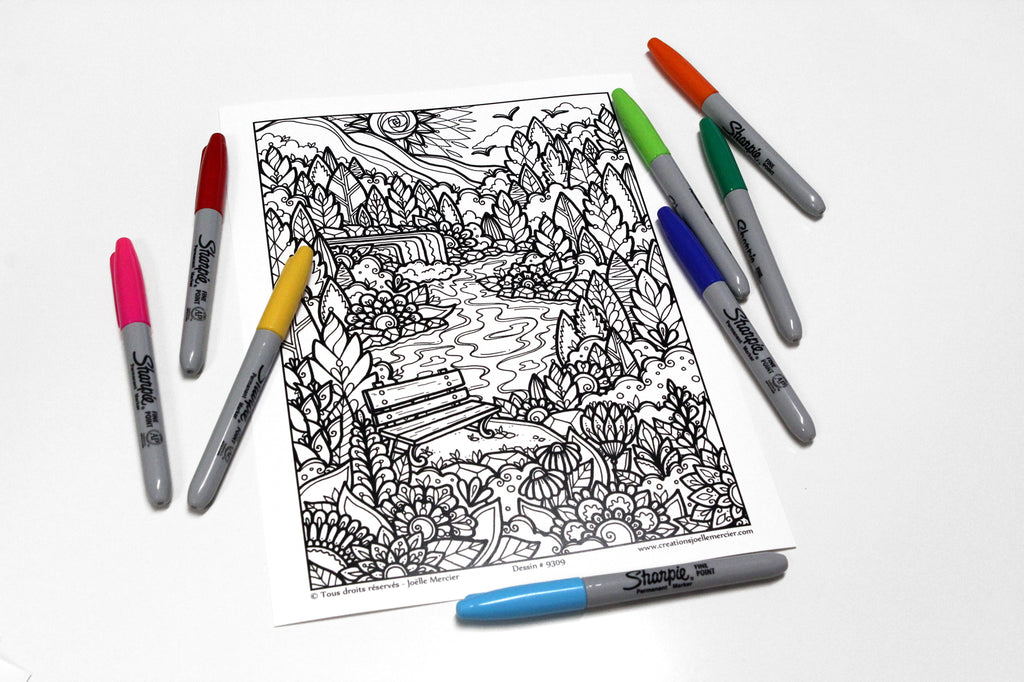 Pochette #42 - 10 dessins - Coloriage de relaxation - Nature, fleurs, maisons, westfalia...