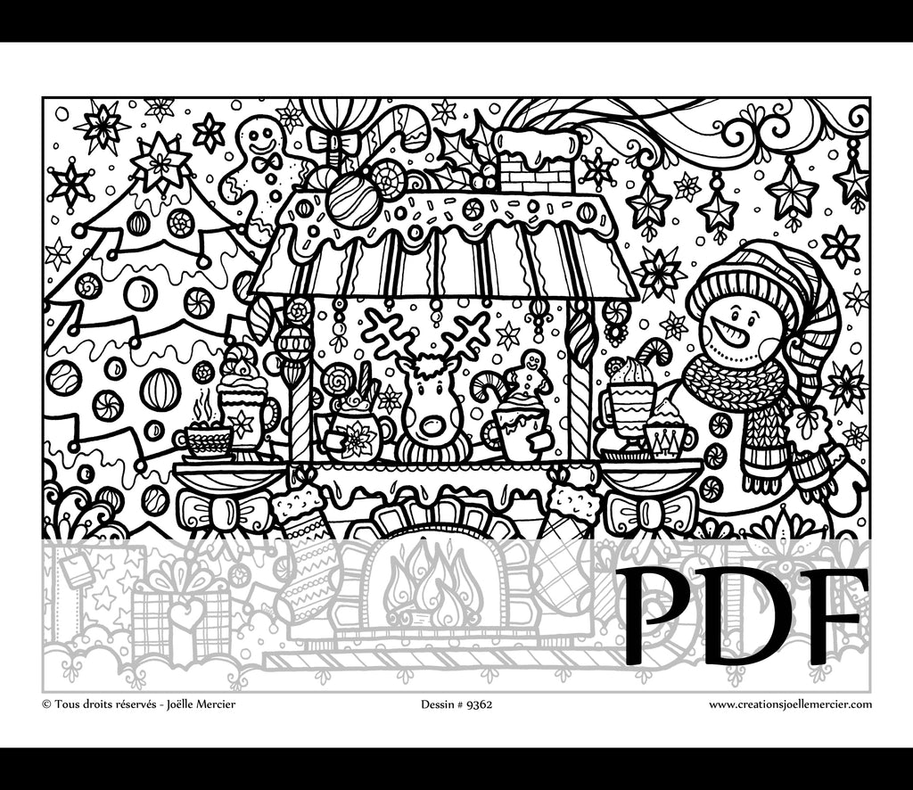 Téléchargement instantané - PDF à imprimer et colorier - KIOSQUE À CHOCOLAT CHAUD #9362, Noël