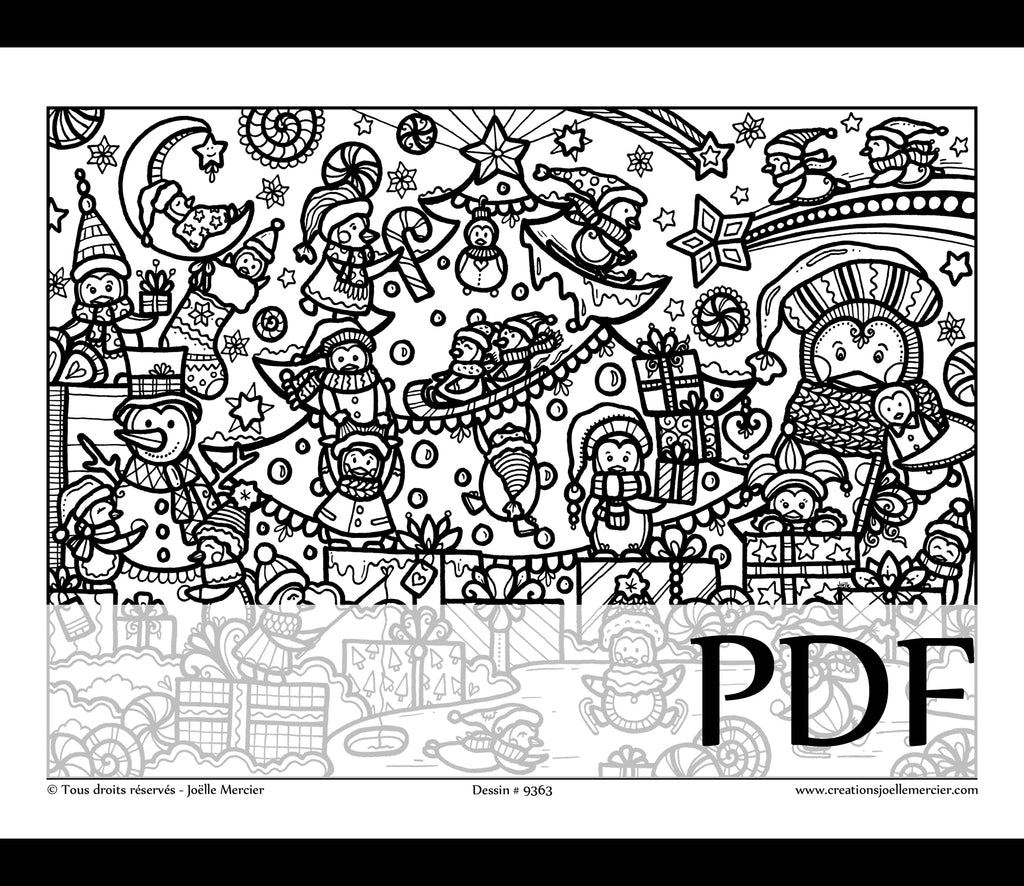 Téléchargement instantané - PDF à imprimer et colorier - PARTY DE PINGOUINS #9363, Noël