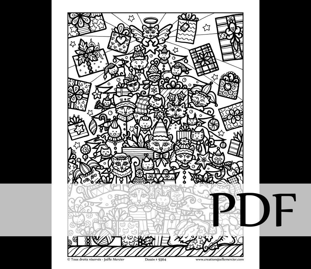 Téléchargement instantané - PDF à imprimer et colorier - LE GRAND CHATPIN #9364, Noël, chats