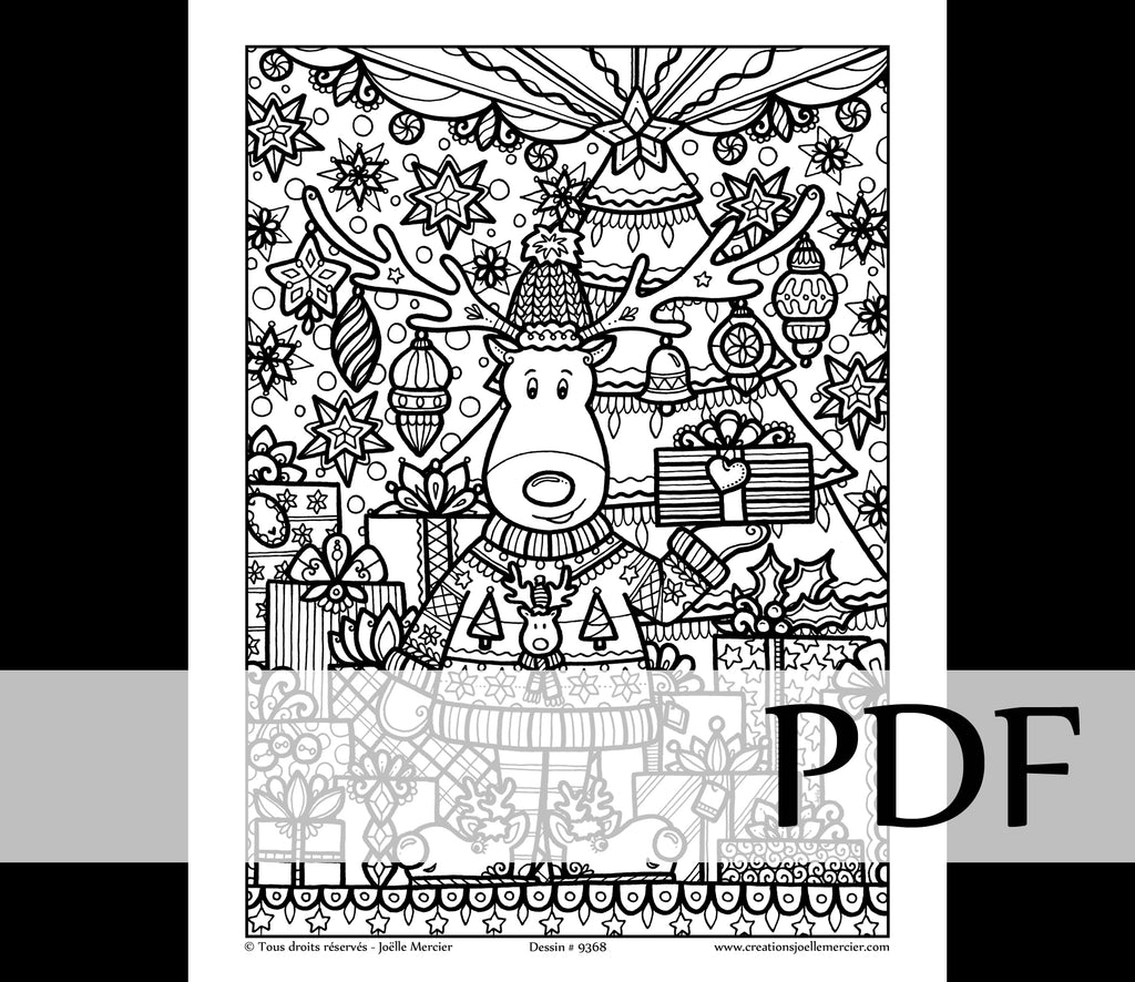 Téléchargement instantané - PDF à imprimer et colorier - RUDOLPH #9368, renne, Noël