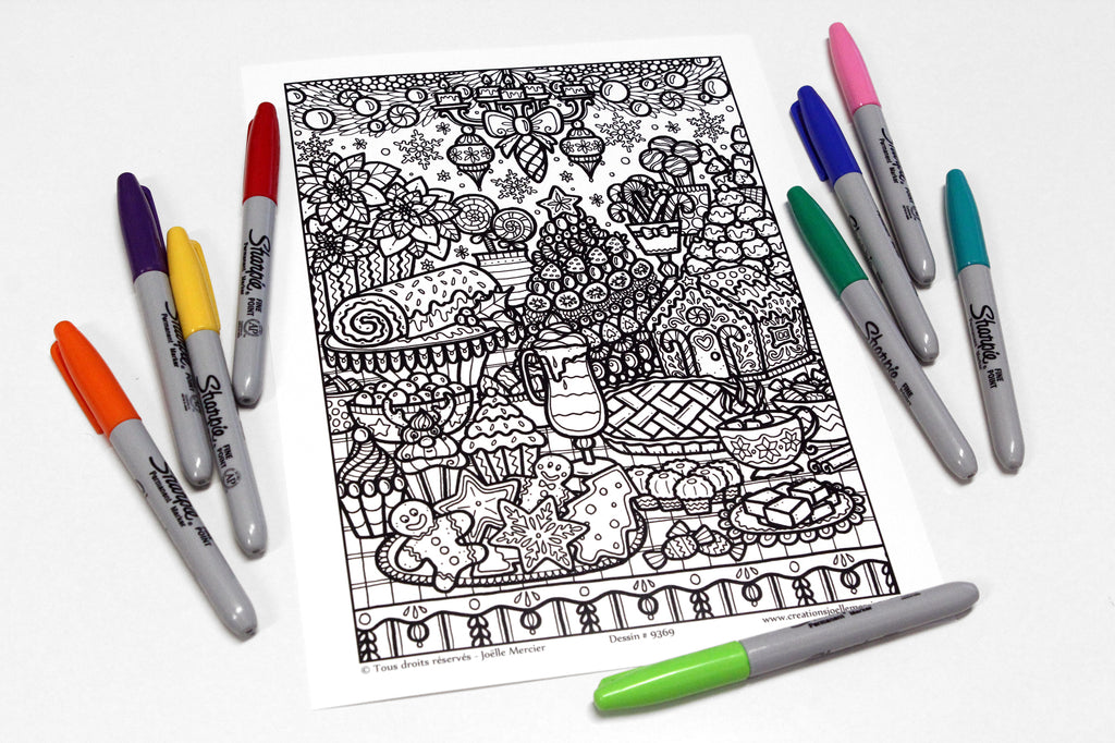 Dessin #9369 Mandala à colorier imprimé sur carton - LA TABLE DES DESSERTS, Noël