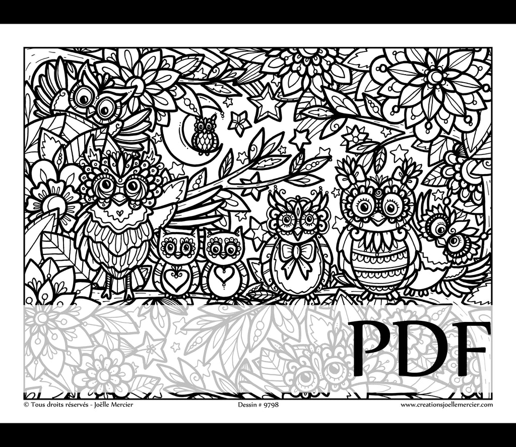 Téléchargement instantané - PDF à imprimer et colorier - L'ARBRE À CHOUETTES #9798