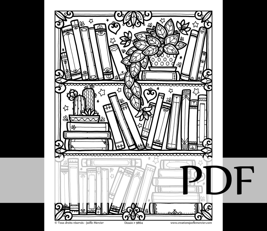 Téléchargement instantané - PDF à imprimer et colorier - BIBLIOTHÈQUE #9864