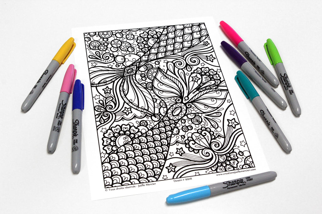 Pochette #45 - 10 dessins - Coloriage de relaxation - animaux, gnomes, abstrait, cocooning...