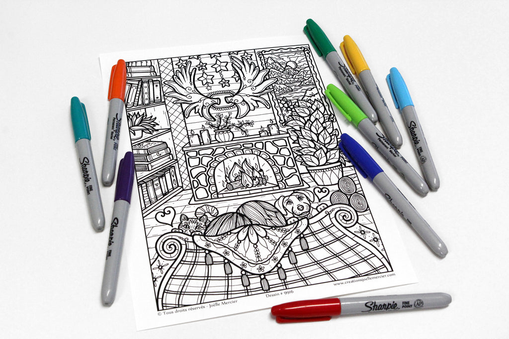 Pochette #45 - 10 dessins - Coloriage de relaxation - animaux, gnomes, abstrait, cocooning...