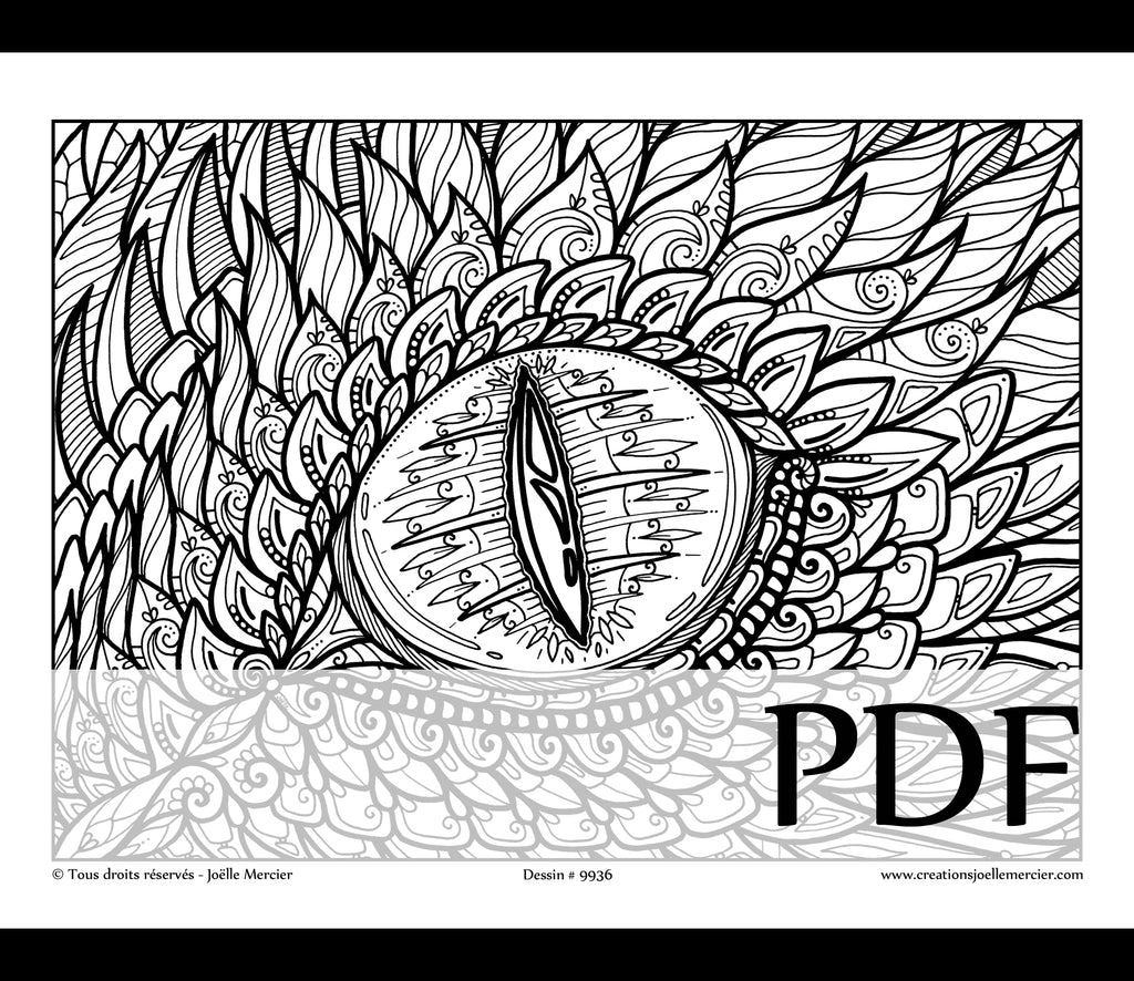 Téléchargement instantané - PDF à imprimer et colorier - OEIL DE DRAGON #9936