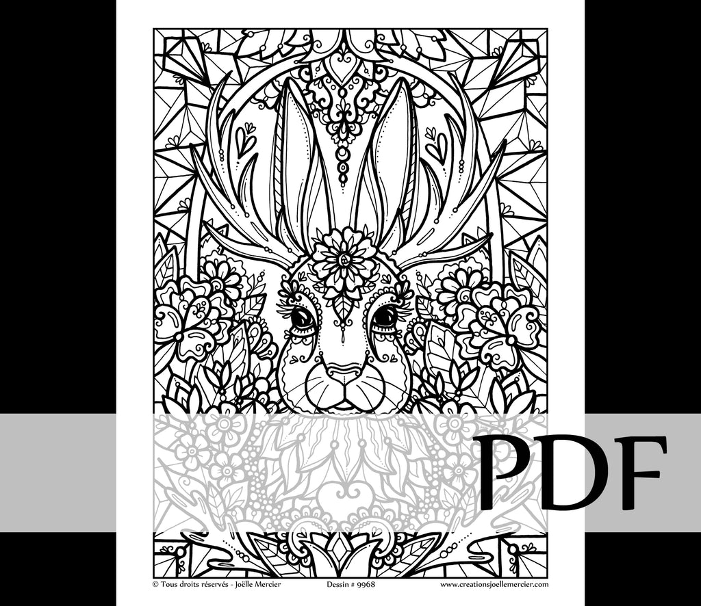 Téléchargement instantané - PDF à imprimer et colorier - JACKALOPE #9968, lapin