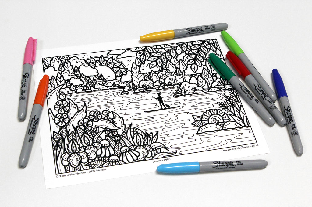 Pochette #47 - 10 dessins - Coloriage de relaxation - Nature, animaux, bibliothèque...