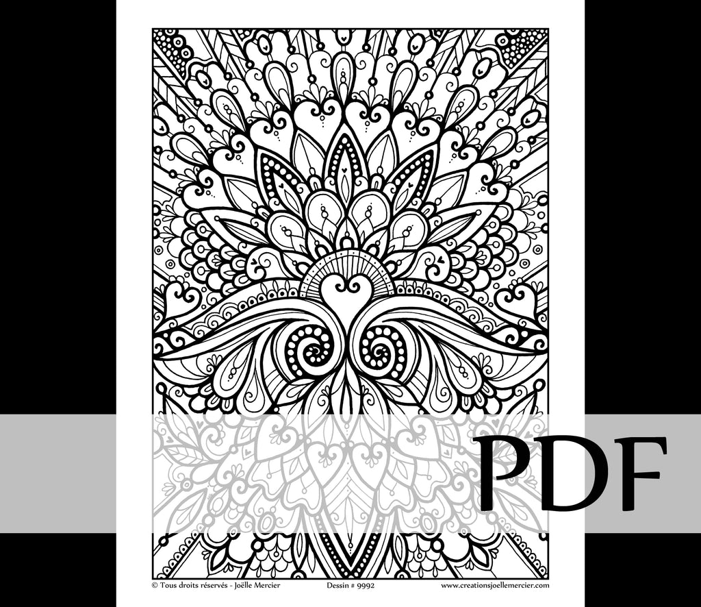 Téléchargement instantané - PDF à imprimer et colorier - COEUR ABSTRAIT #9992