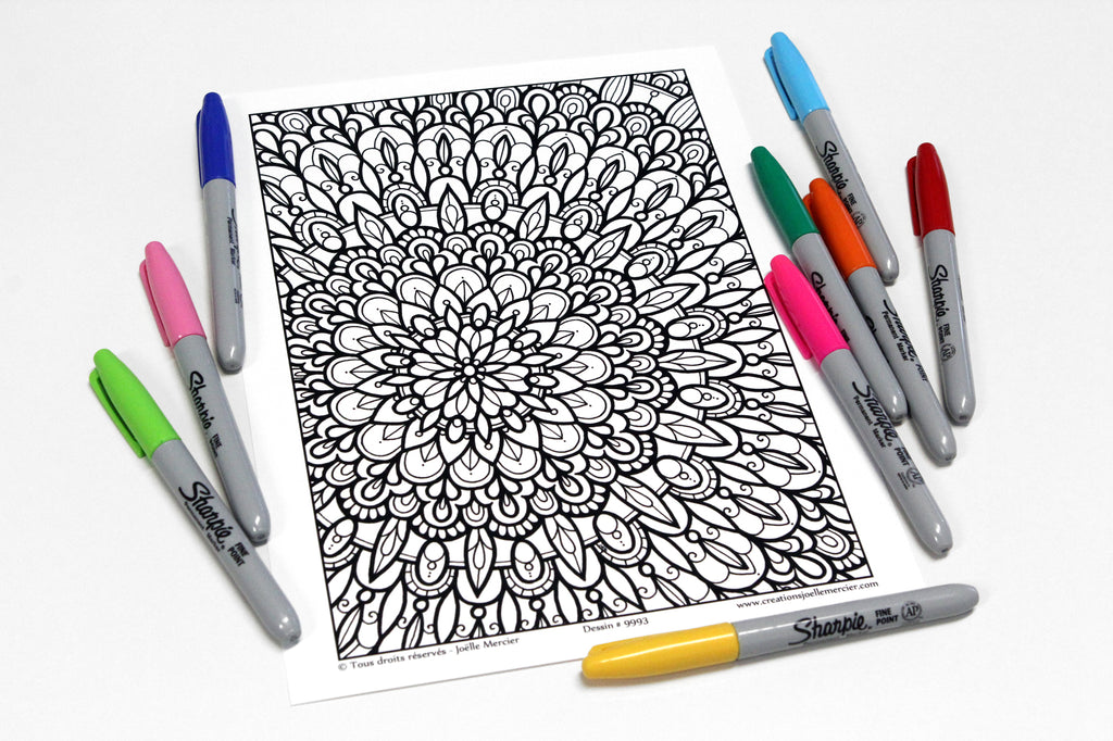 Dessin #9993 - Mandala à colorier imprimé sur carton - FLEUR
