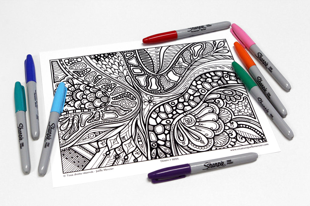 Pochette #48 - 10 dessins - Coloriage de relaxation - Abstrait, mandala, symétrie