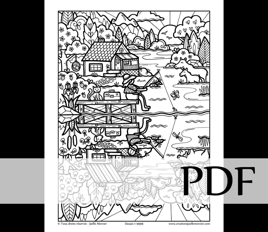 Téléchargement instantané - PDF à imprimer et colorier - PÊCHE AU BOUT DU QUAI, réversible #9996