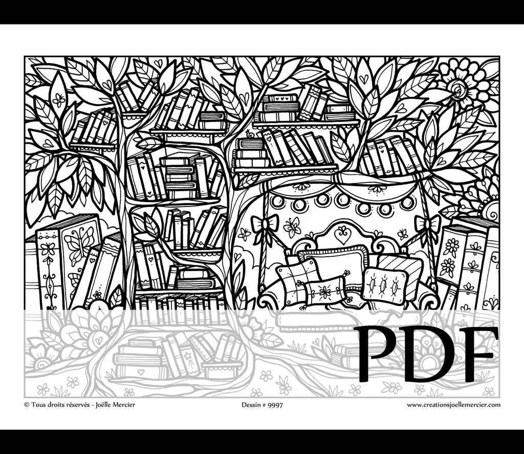 Téléchargement instantané - PDF à imprimer et colorier - L'ARBRE BIBLIOTHÈQUE #9997