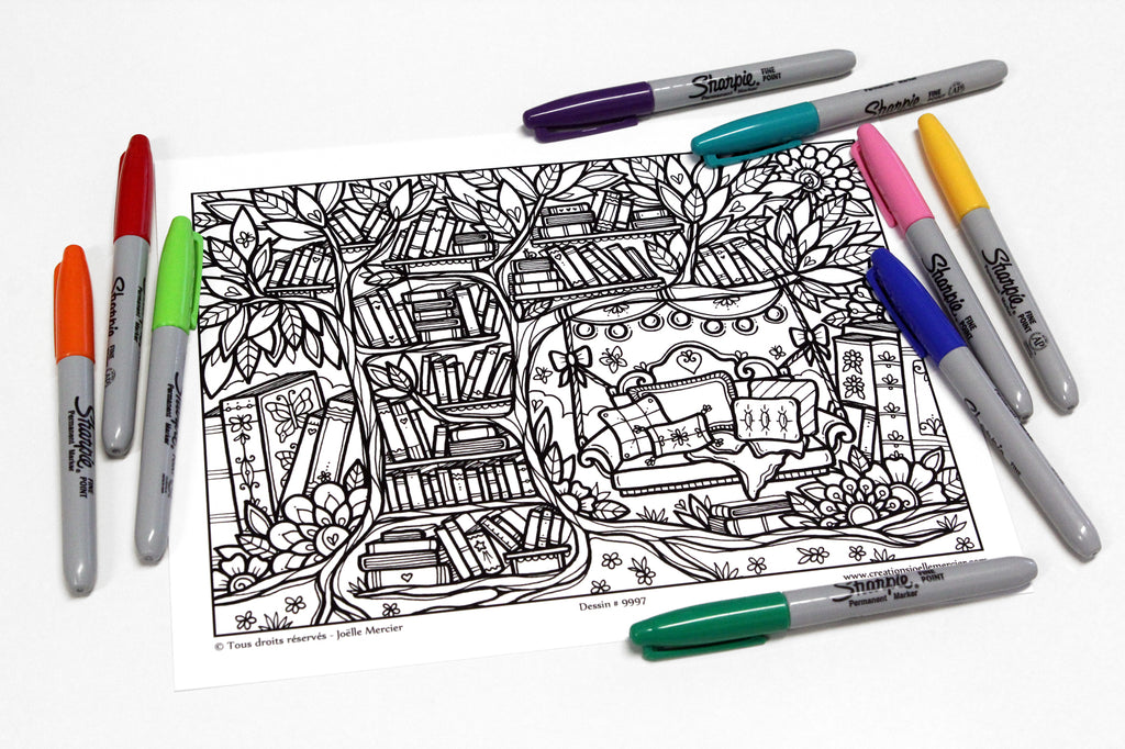 Dessin #9997 - Mandala à colorier imprimé sur carton - ARBRE BIBLIOTHÈQUE