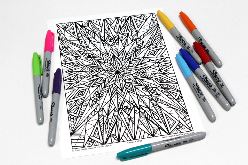 Dessin #9998 - Mandala à colorier imprimé sur carton - SYMÉTRIE, abstrait